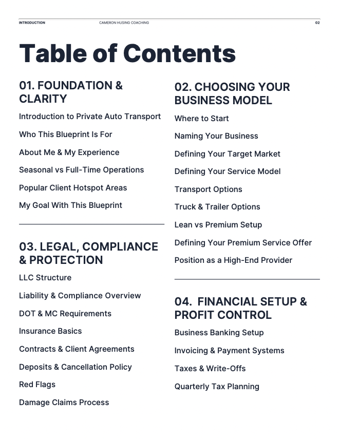 Private Auto Transport Business Blueprint