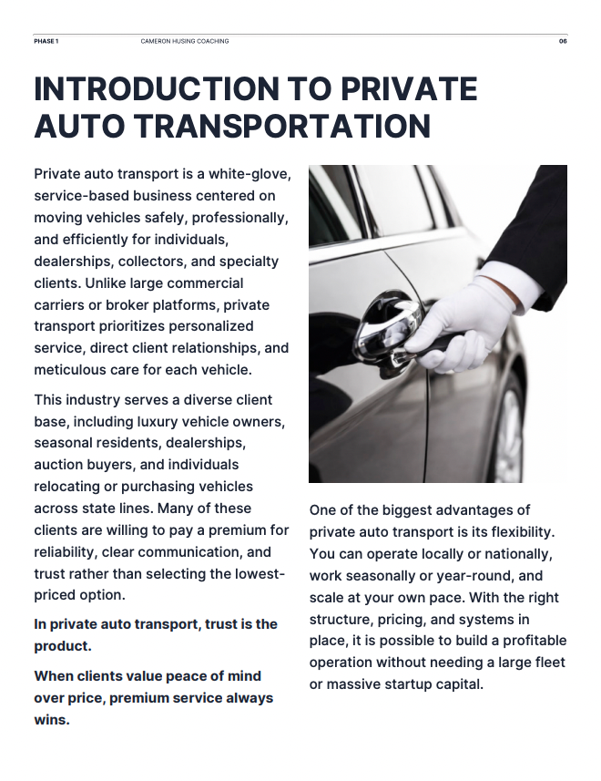 Private Auto Transport Business Blueprint