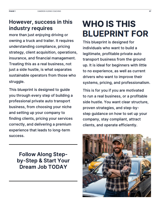 Private Auto Transport Business Blueprint