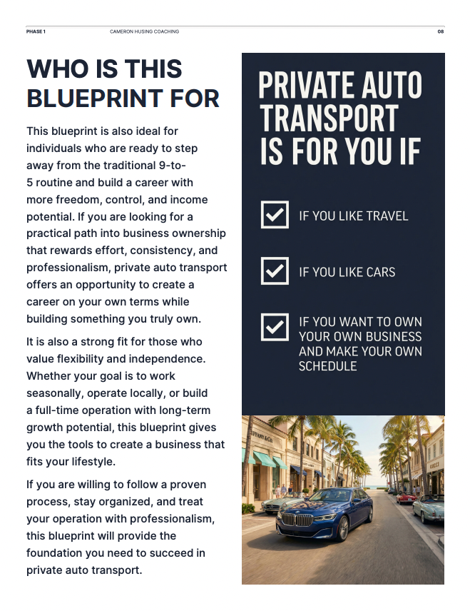 Private Auto Transport Business Blueprint